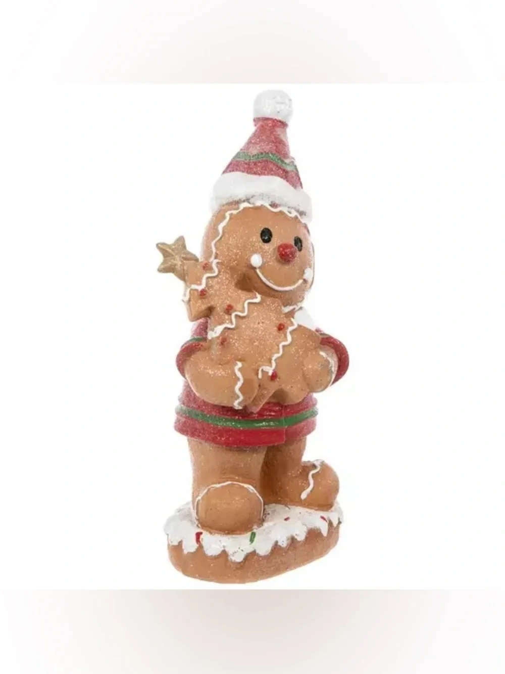 Gingerbread Man Holding Tree Cookie Figurine